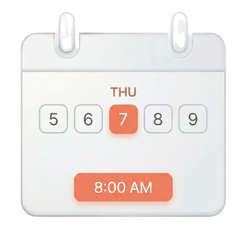 Calendar showing test scheduling